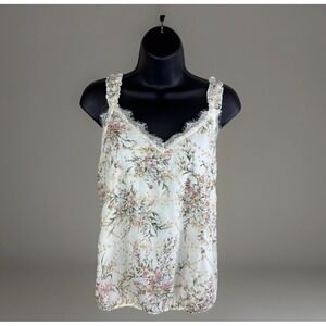 Daytrip Buckle Cream Floral Embroidered Lace Trim Camisole Tank Top Large NEW